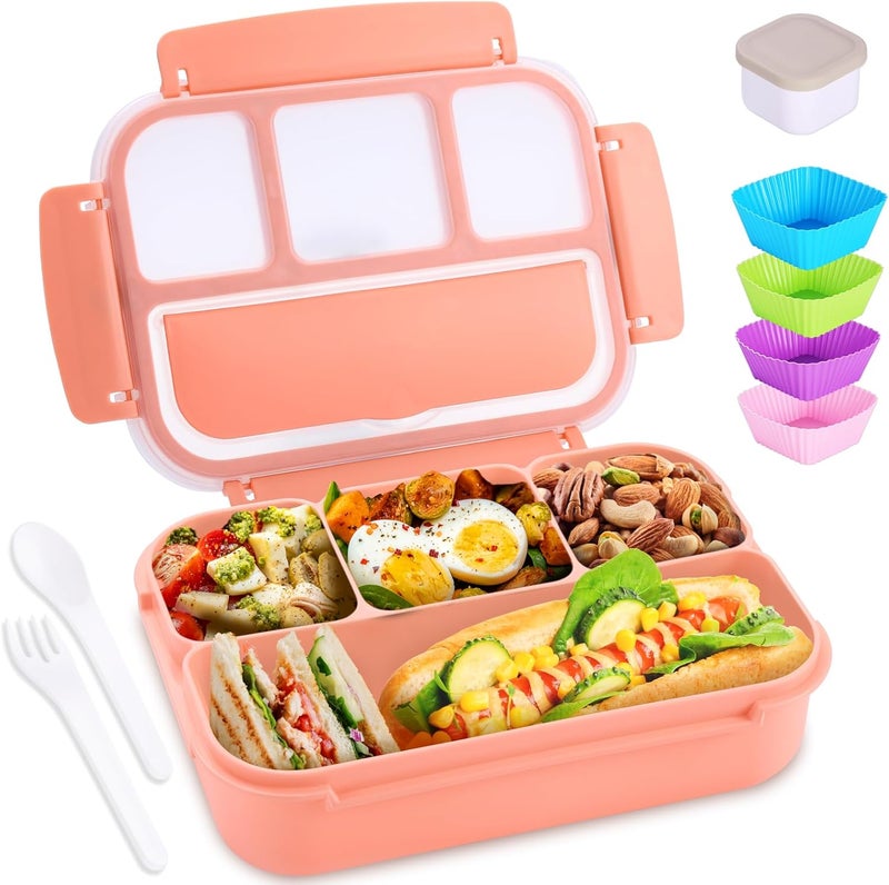 shell and turtle Bento Box Adult Lunch Box, Lunch Containers for Kids Girls Boys with 4 Compartments, Lunchable Food Container with Utensils, Sauce Jar, Muffin Liners, 40 Oz/5 Cup, Microwave & Dishwasher Safe, Pink - Image 1